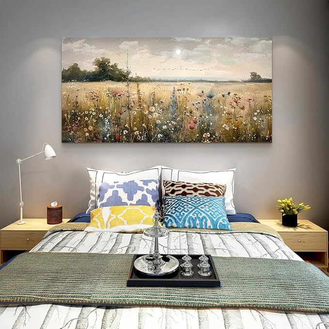 Wapluam Framed Wall Decor For Living Room Canvas Prints Wall Art Bedroom Office Decoration Vintage Abstract Painting Rural Natural Landscape Artworks Pictures Ready To Hang Farmhouse Home Decor