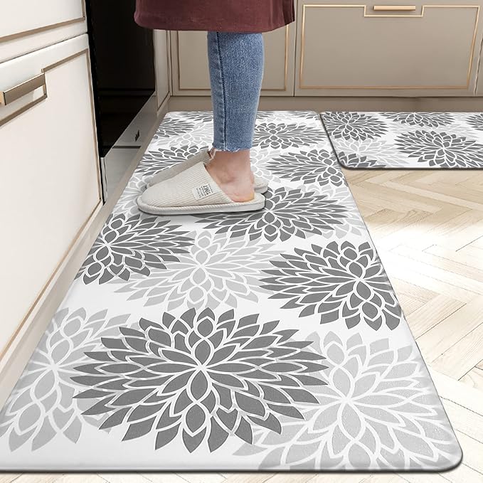 HEBE Anti Fatigue Kitchen Rug Sets 2 Piece Non Slip Kitchen Mats for Floor Cushioned Kitchen Rugs and Mats Waterproof Comfort Standing Mat Runner for Kitchen,Home Office,Sink,Laundry