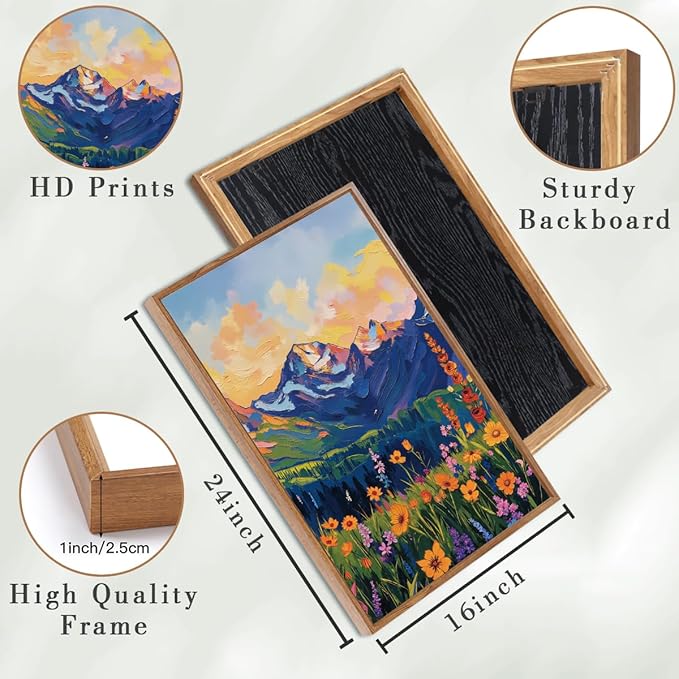 ANHUIB Colorful Wildflower Wall Art Boho Mountain Wall Decor Nature Floral Art Print 16x24 Inch Set of 3 for Living Room Bedroom Dining Room
