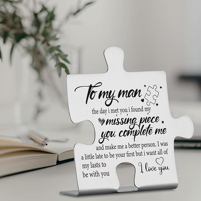 To My Man Puzzle Piece Gifts, Missing Piece Love Message Sign, Romantic Gift for Boyfriend, Husband, Anniversary, Valentine’s Day, Wedding, Birthday, I Love You Desk Plaque YCC4