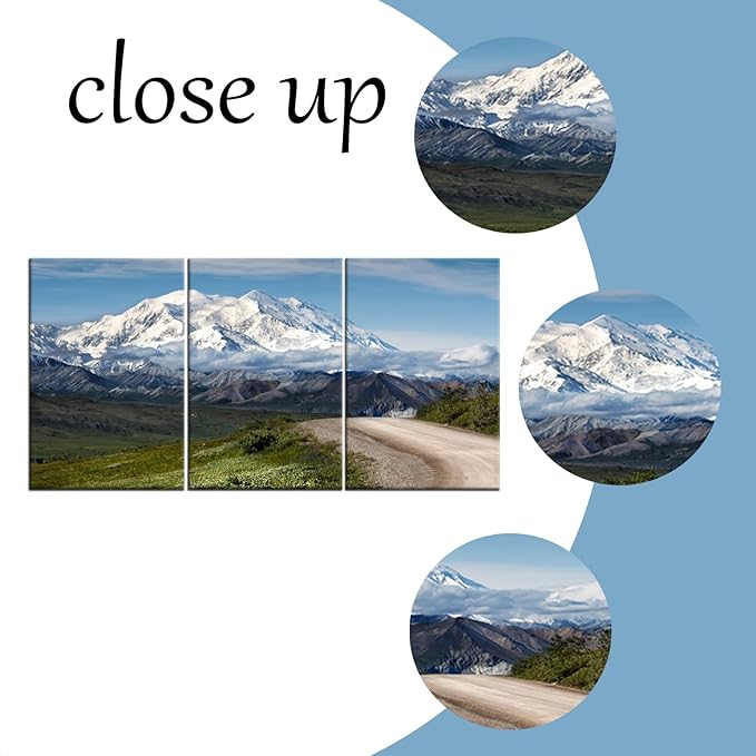 Snow Mountains Canvas Wall Art Winter Snowscape Posters Print Modern Landscape Theme Picture Painting Wall Decor Artwork for Home Bedroom Kitchen Dinning Room Stretched and Framed [48''Hx24''W]