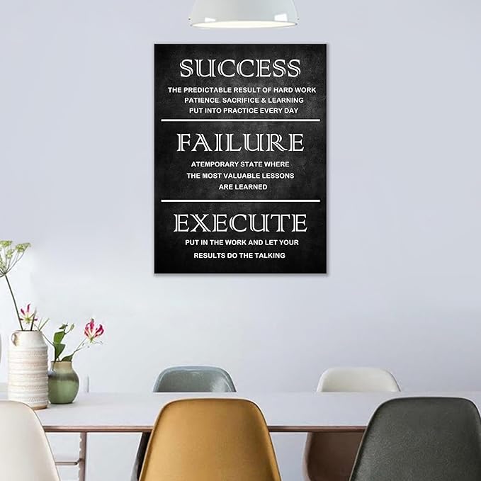 Motivational Canvas Wall Art Inspirational Entrepreneurs Quote Poster Success Failure Execute for Picture Positive Painting Office Home Living room Workplace Wall Decor Framed Gift [18''W x 24''H]