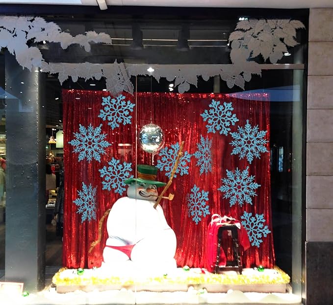 6pcs Large Snowflakes Ornaments Blue 12” Big Plastic Glitter Snowflake for Winter Indoor Outdoor Christmas Tree Window Room Decorations Giant Craft Snowflakes