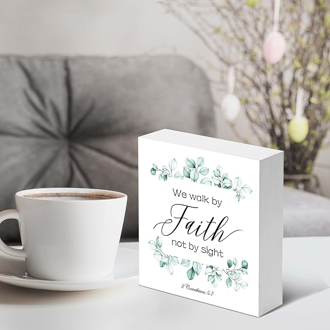 Christian Gifts, ‘We Walk By Faith Not by Sight’ Wooden Box Sign, Christian Home Décor, Birthday, Thanksgiving, Christmas Gifts, Christian Decorations, Gifts for Family, Friends, etc. (055)