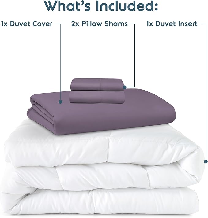 Nestl Queen Duvet Cover Set with Comforter Insert - Grayish Purple 4 Piece 90x90 Duvet Cover & 2 Pillow Shams with White Quilted Down Alternative Comforter, Ultra Soft, All Season