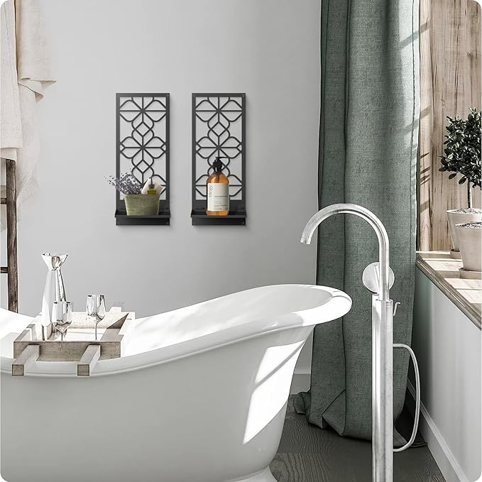 Black Metal Wall Art Decor, Minimalist Retro Line Wall Candle Holder Set of 2, for Living Room, Dining Room, Bedroom, Bathroom (16.5 x 7 in)