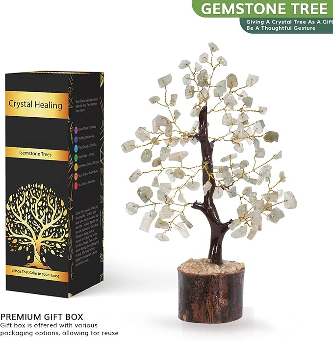 NARIBABU Green Jade Crystal Tree (7–8 Inch, 100 Chips) – Handmade Gemstone Tree with Raw Stones & Golden Wire – Gift for Her, Birthday Gifts for Women, Spiritual Decor, Office Desk Gift