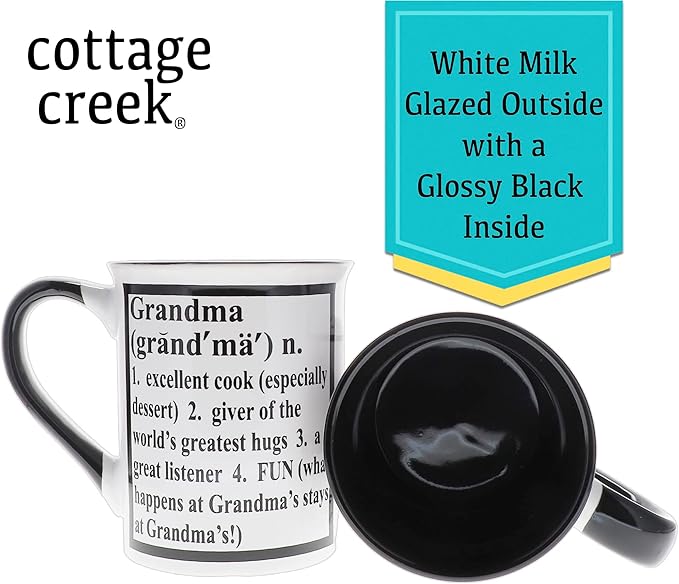 Cottage Creek Mugs - Set of Two 16oz. Large Ceramic Grandma Grandpa Coffee Cups - Ideal Stoneware Mugs for Kitchen, Office & Home Decor - Gifts for Grandparents, Women and Men