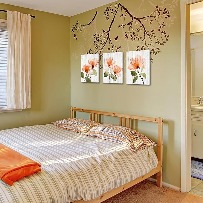 Saypeacher Orange Flower Wall Art Bathroom Pictures Orange Rose Wall Decor for Bedroom 12x16inchesx3pcs