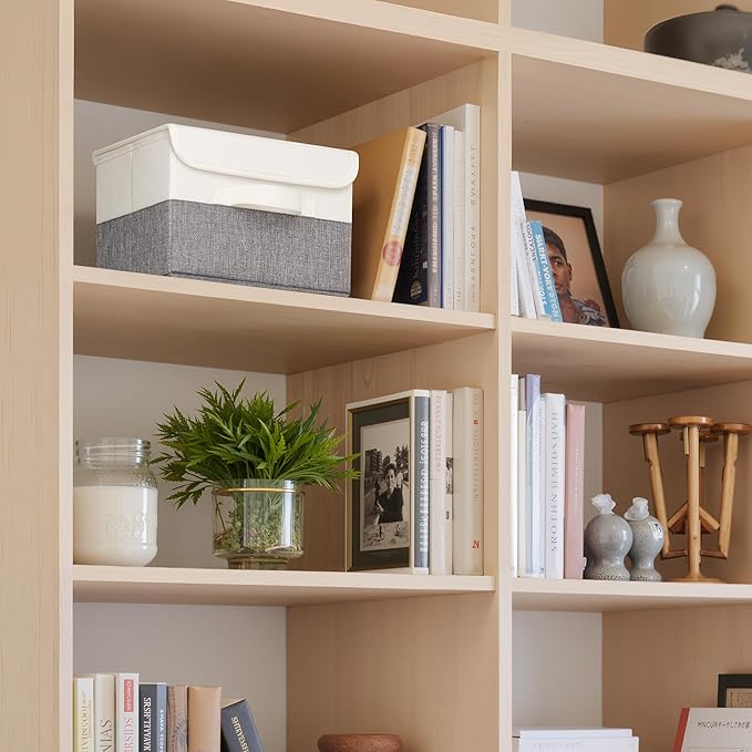 GRANNY SAYS Small Storage Bins with Lids, Small Storage Boxes, Shelf Baskets for Shelf, Collapsible Storage Bins for Living Room, Bedroom, 10x8x7 Inch, White/Gray, 2-Pack