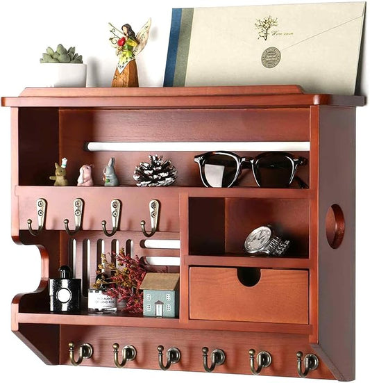 Key Holder for Wall, Mail Organizer Wall Mount with Storage Drawer and 10 Hooks, Easy Installation Key Holder Wall Mount for Home Decor, Ochre
