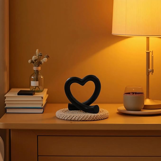 Black Heart Sculpture – Modern Love Ornament, Unique Couple or Gothic Romantic Decor for Home or Office