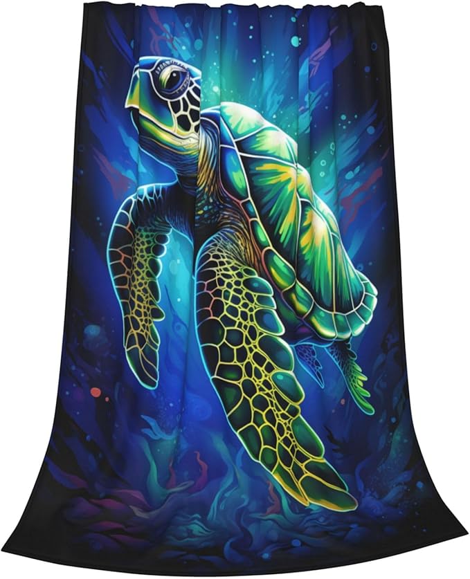 Sea Turtle Blue Blanket Turtles Shell Waves Flannel Throw Blankets for Home Decor Couch Bed Sofa Soft Fuzzy Lightweight Gifts for Kids Adult 60x50 Inches