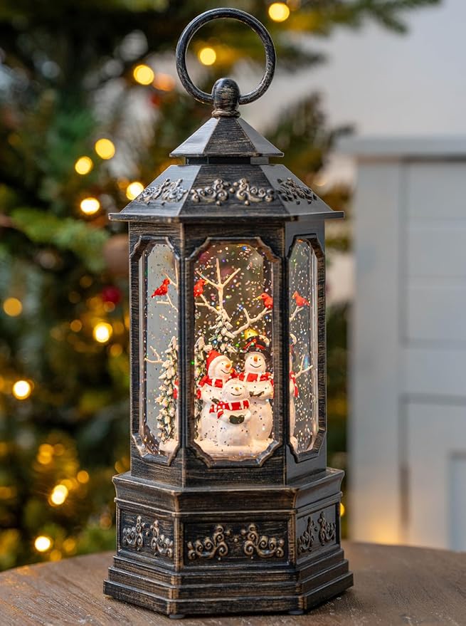 Christmas Snowman Choir Snow Globe Lantern with Swirling Glitter, USB Lined/Battery Operated Lighted Musical Snowman Carolers Water Lantern for Christmas Festival Decoration Gifts