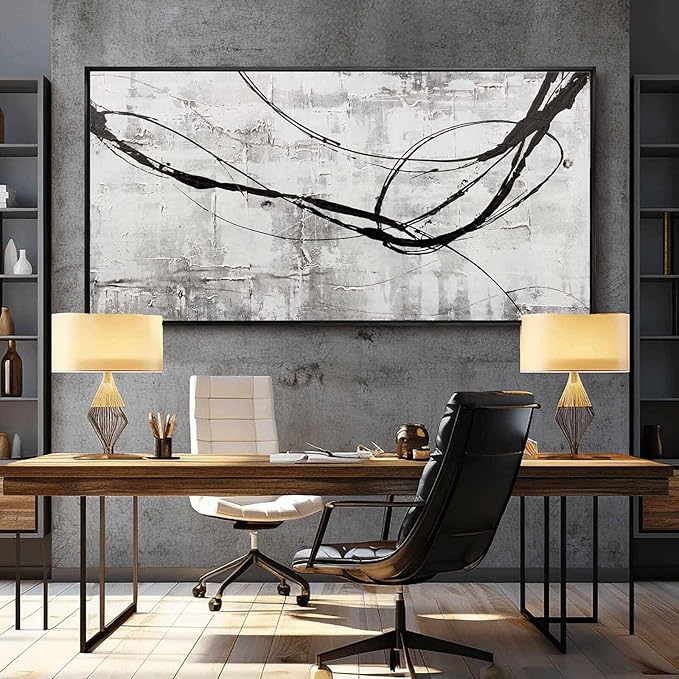 XIANSHOU Line Wall Art Pictures Modern Wall Decor Black and White Canvas Wall Paintings 36"x70" Large Poster Printing for Dining Room Bedroom