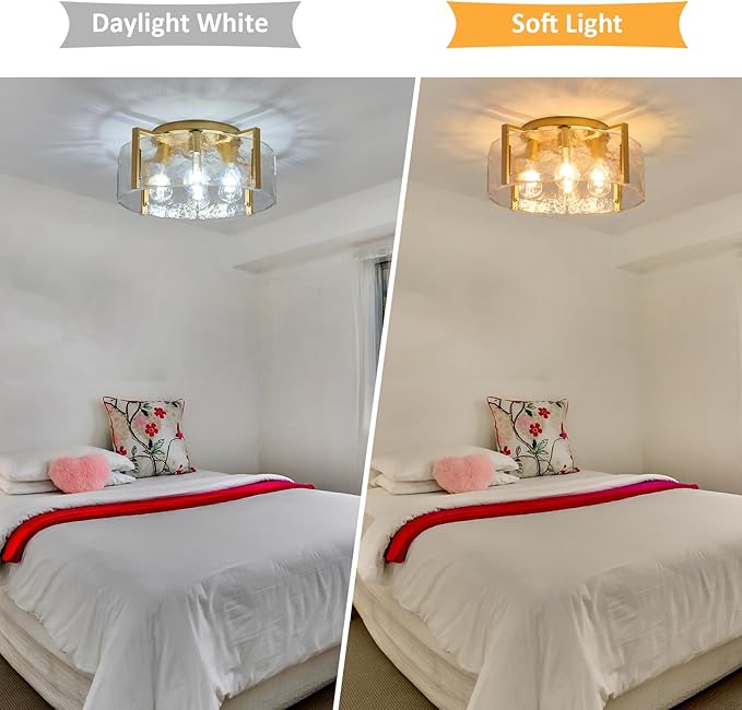 Semi Flush Mount Ceiling Light Fixture, 4-Light Gold Modern Hallway Light Fixtures Ceiling Mount, Foyer Kitchen Lighting Fixtures Ceiling Lights for Bedroom Entryway Bathroom Laundry Room