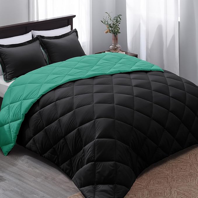 Basic Beyond California King Comforter Set, Black/Mint Leaf Comforter Set Cali King for All Seasons, 1 Comforter 104"x96" and 2 Pillow Shams 20"x36"+2"