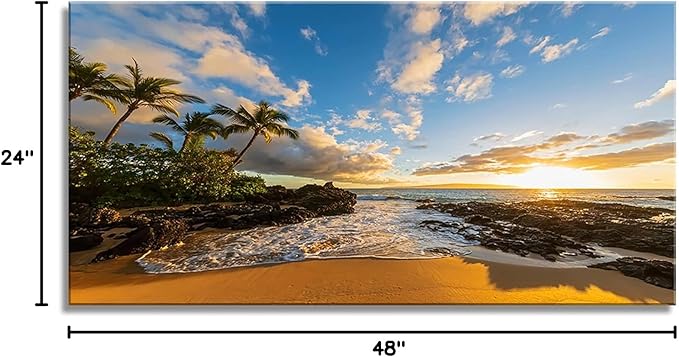 DZL Art S75462 Large Beach wall art Secret Beach at sunset, Maui, Hawaii Canvas Wall Art For Living Room Decoration Nature Picture Canvas Prints Painting for for Office Wall Decor Home Decorations