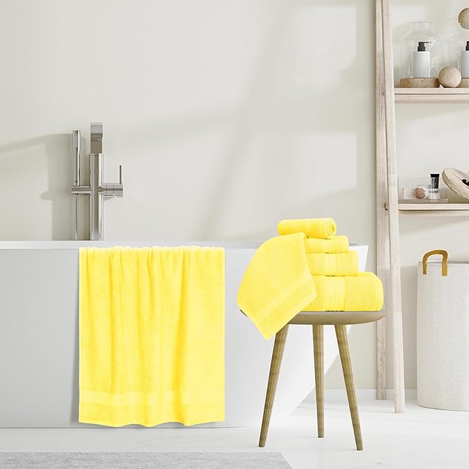 GLAMBURG Ultra Soft 8-Piece Towel Set - 100% Pure Ringspun Cotton, Contains 2 Oversized Bath Towels 27x54, 2 Hand Towels 16x28, 4 Wash Cloths 13x13 - Ideal for Everyday use, Hotel & Spa - Yellow