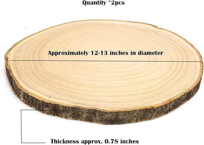 2pcs Large Wood Slices for Centerpieces 12-13 inches Wood Rounds for Tables Decor Rustic Wood Circles for DIY Crafts and Wedding Decor Round Wooden Discs Rustic Wedding Centerpiece