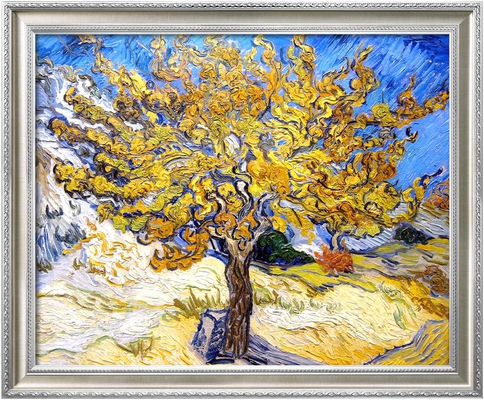 DECORARTS - The Mulberry Tree by Vincent van Gogh, Museum-Quality Giclee Canvas Print with Silver Solid Wood Frame, 34.75 x 28.75 in, Ready to Hang, Made in USA