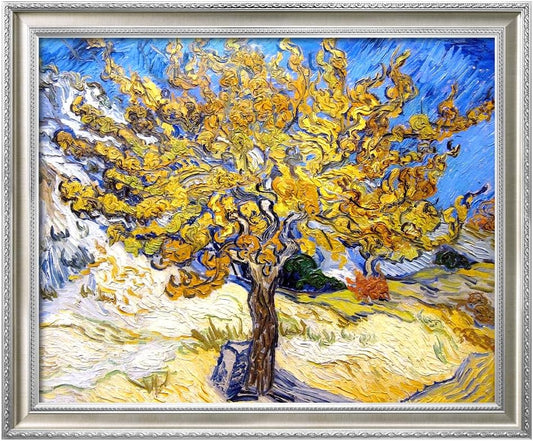 DECORARTS - The Mulberry Tree by Vincent van Gogh, Museum-Quality Giclee Canvas Print with Silver Solid Wood Frame, 34.75 x 28.75 in, Ready to Hang, Made in USA
