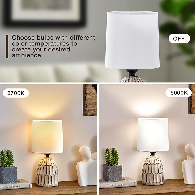 Table Lamps Set of 2-13.5" Small Boho Lamp - Bedside Lamps - Farmhouse Rustic Ceramic Table Lamp for Bedroom, Living Room, Nightstand, Office, Side Desk Lamp, End Table Lamp