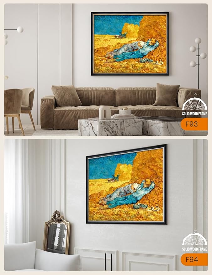 DECORARTS - Noon: Rest from Work by Vincent Van Gogh, Large Giclee Canvas Print with Solid Wood Frame, Oversized Wall Art Decor
