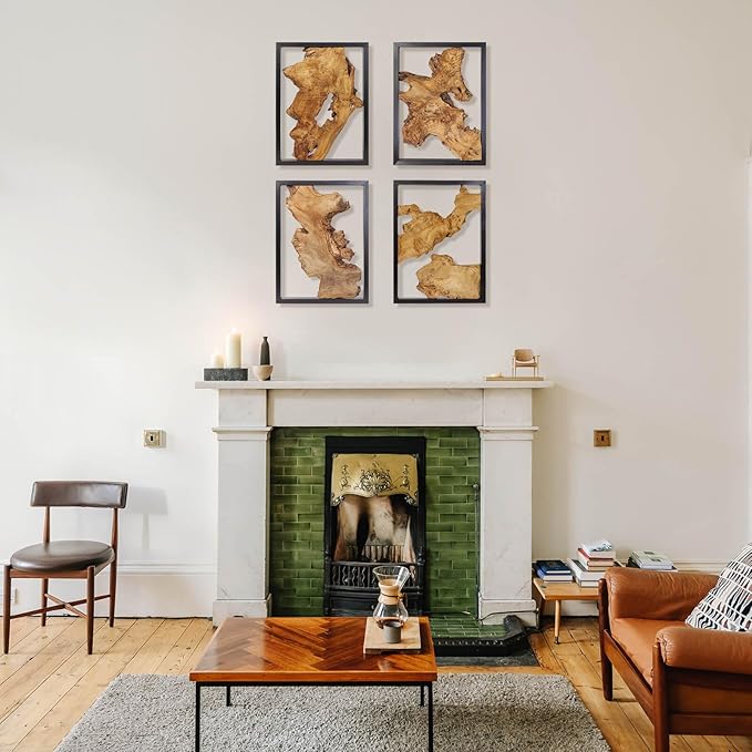 Modern Wood Wall Decor- Natural wood Handcrafted Rustic Charm for Your Home - Perfect for Living Room, Bedroom,Kitchen,or Office (Irregular*4)