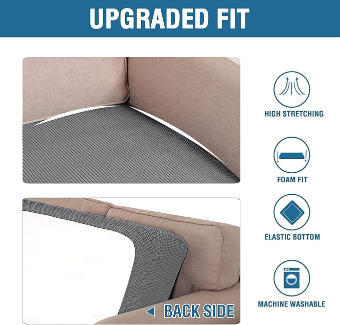 H.VERSAILTEX Super Stretch Individual Seat Sofa Covers Couch Cushion Covers Slipcover Sets Thick Jacquard Textured Twill Fabric (2 Piece Large, Grey)