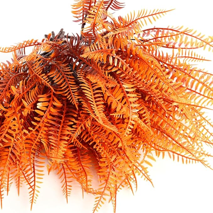 24pcs Outdoor Artificial Plants Fake Boston Fern Plant Artificial Ferns for Outdoor UV Resistant Plastic Plants (24, Red)