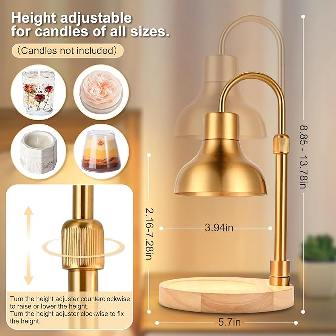 Candle Warmer Lamp with Timer & Dimmer, Adjustable Height Electric Candle Warmer with 3 Bulbs,Compatible with All Size Scented Candles, Wax Melt Warmer for Bedroom,Home Decor House Warming Gifts