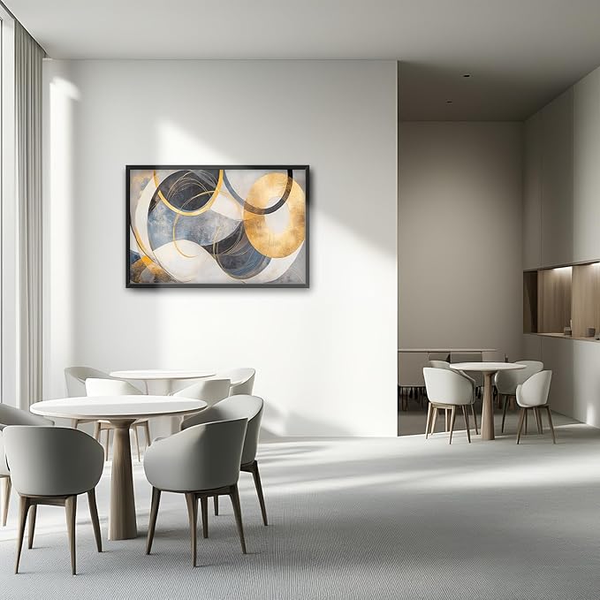 Large Abstract Wall Art for Living Room, Oversized Abstract Circle Wall Decor, Black and Golden Abstract Canvas Painting Modern Artwork Home Decoration for Living Room Bedroom Office Framed 36"x24"