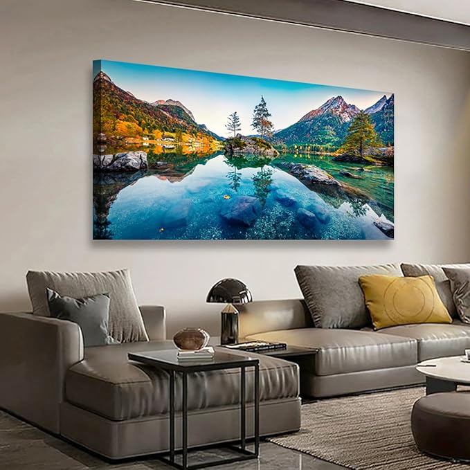 Scenery Canvas Wall Art for Living room Office Bedroom Mountain Forest Landscape Wall Art Clear Lake Stone Tree Pictures Art Print Paintings Modern Nature Wall Decor Artwork Waterproof -20 * 40inch