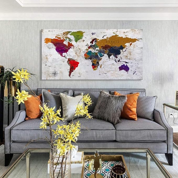 ZEYDRT Canvas Wall Art world map Wall Art for Office Living Room Home Decorations map of the world Canvas Art Wall Decor Wall Decoration Vintage Wall Decor Office for Home Bedroom Decoration