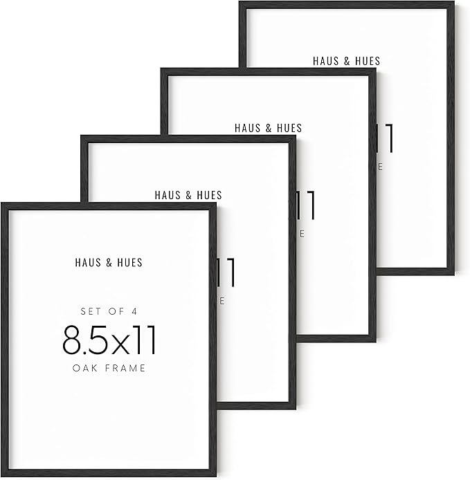 HAUS AND HUES Black Picture Frames - Black Gallery Wall Frame Set of 4, Oak Wood Frames for 8.5 x 11 Certificates