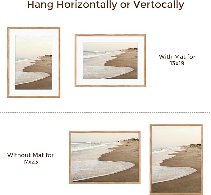 17x23 Picture Frame, Solid Oak Wood Poster Frame, Photo Frame for Wall 17x23 Matted to 13x19, Tempered Real Glass, Photo Frame for Vertical or Horizontal Hanging, (Natural Oak Color, 1 Pack)