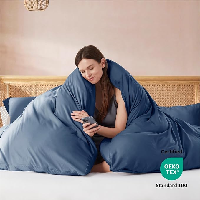 Nestl California King Duvet Cover Set with Comforter Insert - Navy Blue 4 Piece 104x98 Duvet Cover & 2 Pillow Shams with White Quilted Down Alternative Comforter, Ultra Soft, All Season