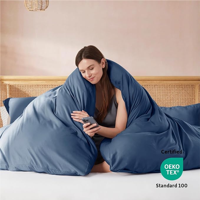 Nestl King Duvet Cover Set with Comforter Insert - Navy Blue 4 Piece 104x90 Duvet Cover & 2 Pillow Shams with White Quilted Down Alternative Comforter, Ultra Soft, All Season