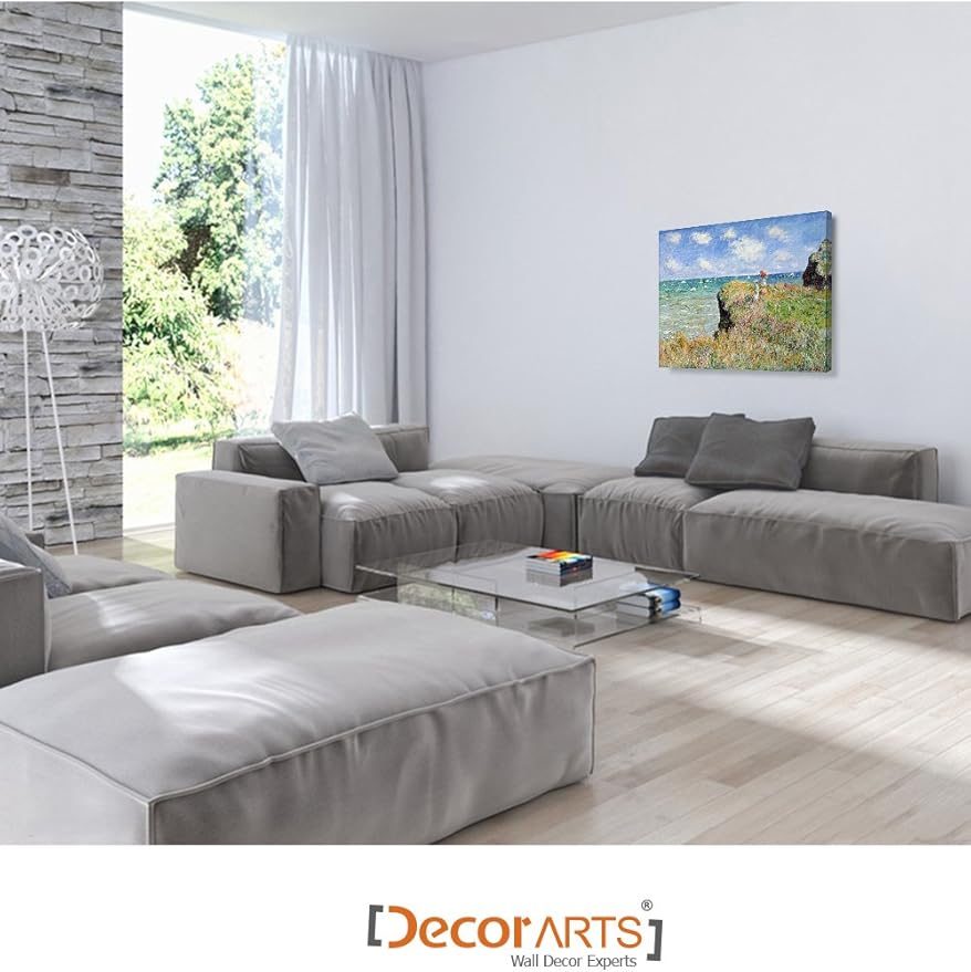 DECORARTS - The Cliff Walk At Pourville, Claude Monet Art Reproduction. Giclee Canvas Prints Wall Art for Home Decor 24x20