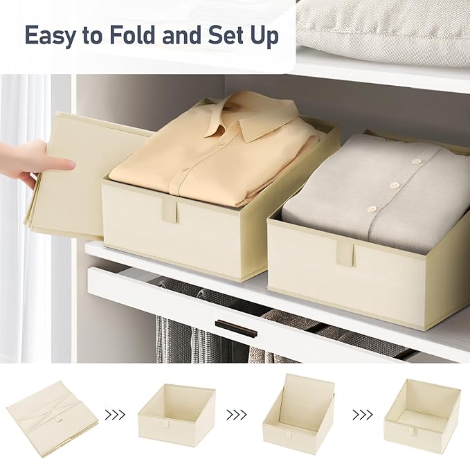 DIMJ Closet Storage Bins 8 Pack - Fabric Trapezoid Closet Organizer Bin, Foldable Storage Baskets for Shelves, Closet Shelf Organizer, Clothing Storage Box for Toys, Books, Towel, Clothes