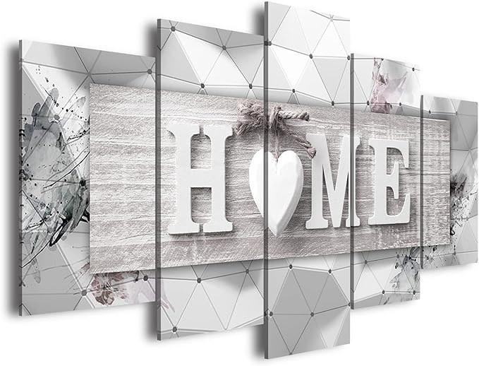 AWLXPHY Decor-Home Sweet Home Canvas Wall Art Print Painting 5 Panels Framed for Living Room Decoration Modern Still Life Love Stretched Artwork Giclee Wedding Gift (Grey, W80 x H40)