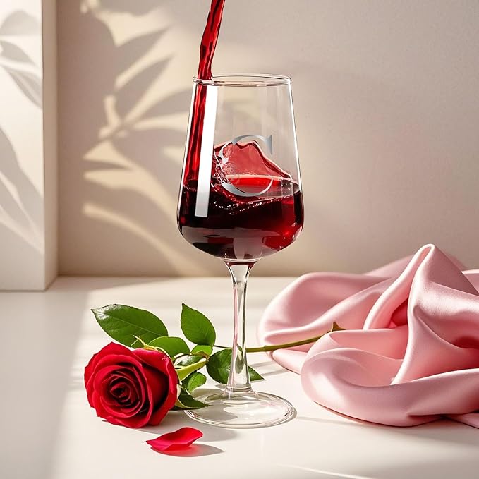 Monogrammed Wine Glass Gifts for Women - Personalized A-Z Wine Glasses with Gift Box & Greeting Card | Custom Mothers day, Anniversary, Birthday Gifts for Her, Mom, Wife, Best Friend, Sister,Woman (C)
