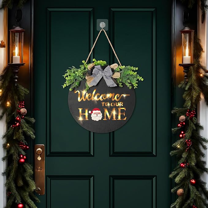 MIPON Welcome Sign for Front Door, Wall, or Porch Decor - Interchangeable Seasonal 17 Changeable Icons for All Seasons & Holidays (Spring, Summer, Fall, Winter, Easter, Christmas) - Black