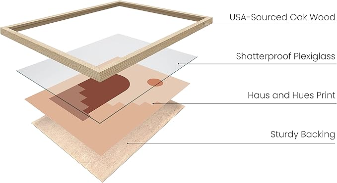 HAUS AND HUES Boho Art Prints Minimalist Decor - Boho Wall Art Mid Century Modern Decor, Minimalist Wall Art, Modern Art Wall Prints, Sun and Two Staircases (Beige Framed, 12x16)