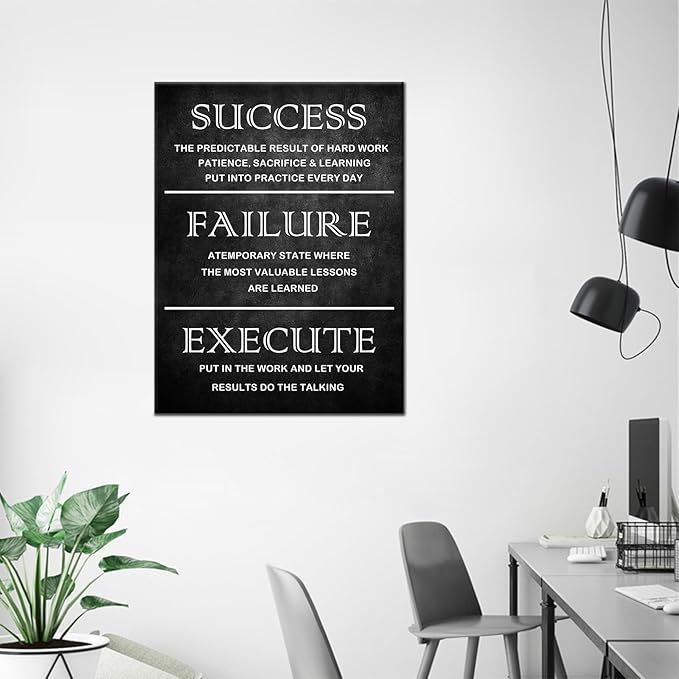 Motivational Canvas Wall Art Inspirational Entrepreneurs Quote Poster Success Failure Execute for Picture Positive Painting Office Home Living room Workplace Wall Decor Framed Gift [18''W x 24''H]