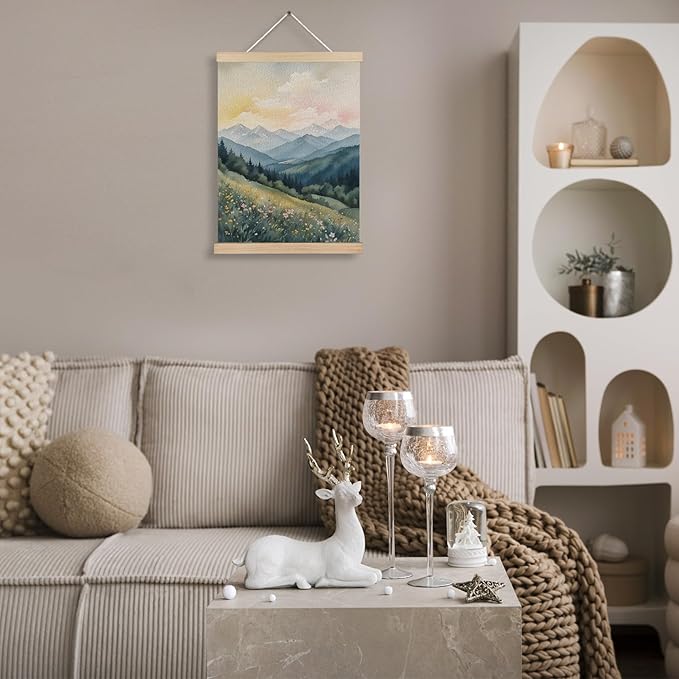 FITIE Abstract Wildflower Green Mountain Scenic Canvas Wall Art Poster, Nature Room Decor, Green Nature Forest Mountain Landscape Wall Decor Prints for Home Bedroom Living Room, 12x16 Inches