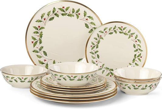Lenox 893172 Holiday 12-Piece Plate and Bowl Set, Christmas Dinnerware, Hosting