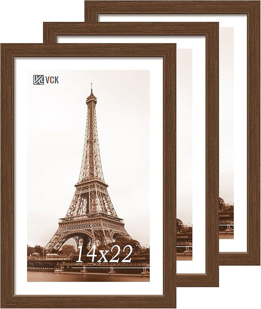 VCK 14x22 Frame Set of 3 - Brown, Wood Picture Frame with Exclusive Wood Grain, Wall Gallery Frame