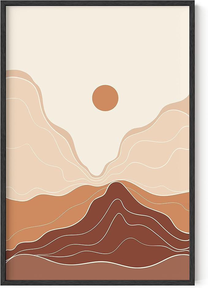 HAUS AND HUES Mountain Wall Art - Framed Boho Art, Abstract Art Prints, Minimalist Wall Art, Boho Framed Art Prints for Wall, Terracotta Wall Decor (Black Framed, 24x36)